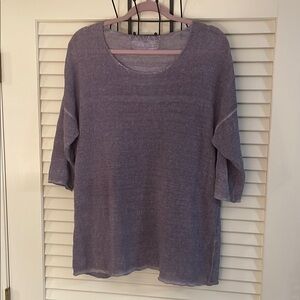 Grizas Purple Washed Linen Crew Neck Sweater Lightweight Knit Generous S/M